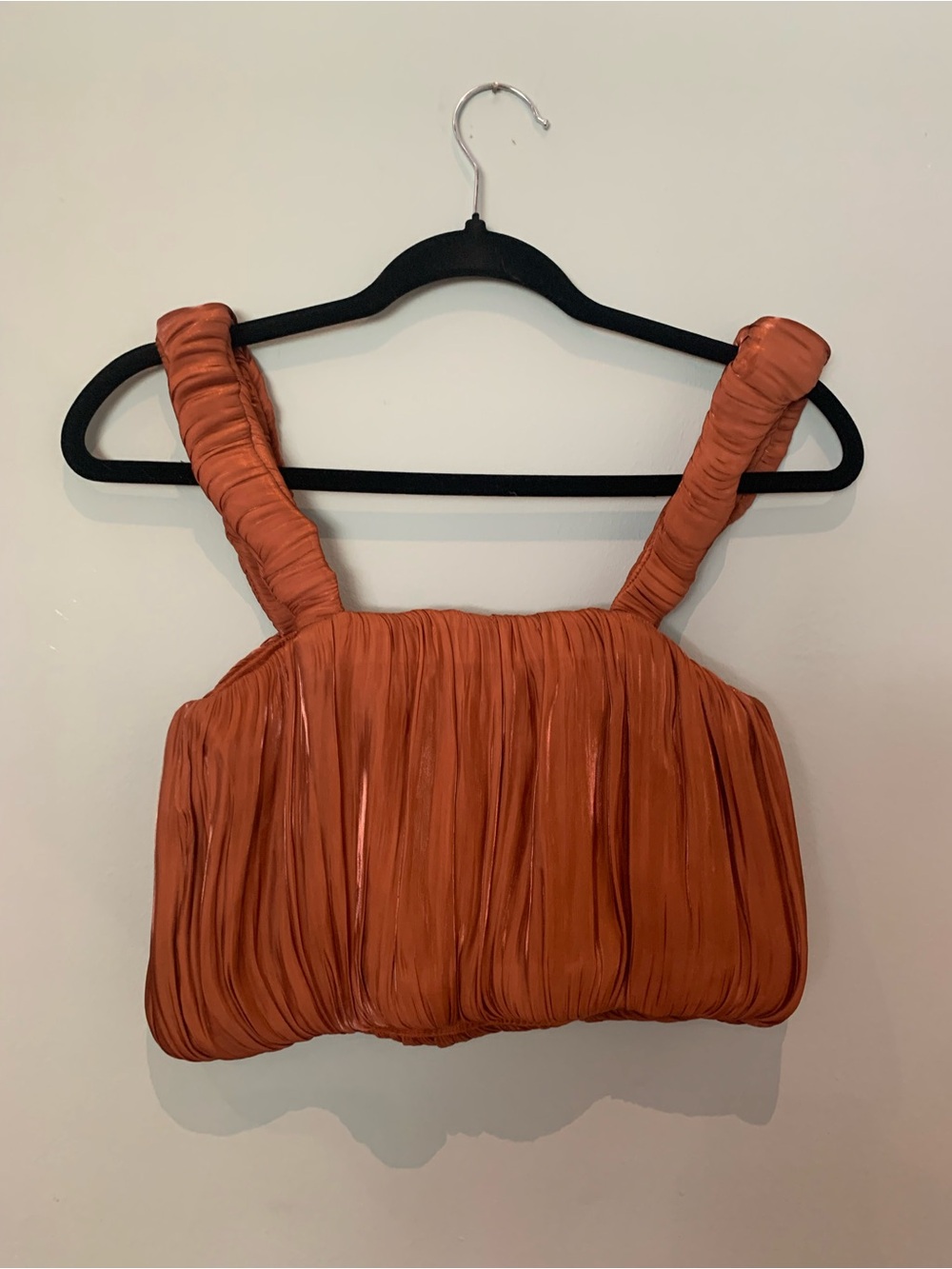 Line & Dot Ruched Rust Orange Crop Top - Picture 3 of 9